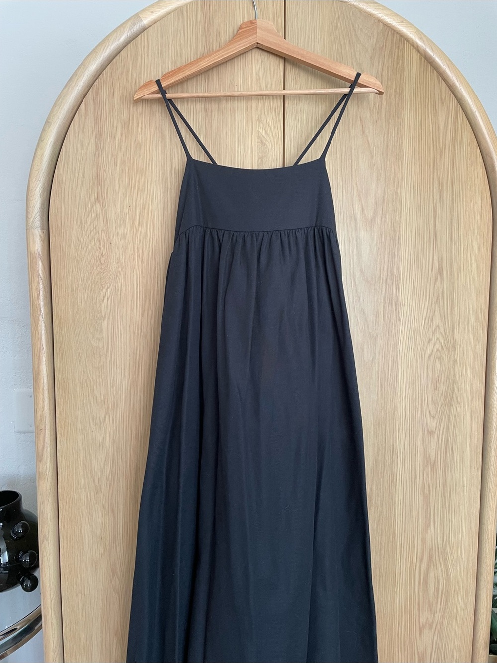 Black Crane Adjustable Spaghetti-Strap Maxi Dress